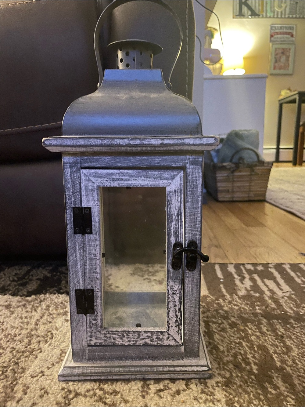 Distressed White Wood & Metal Lantern - Decorative Home Accent